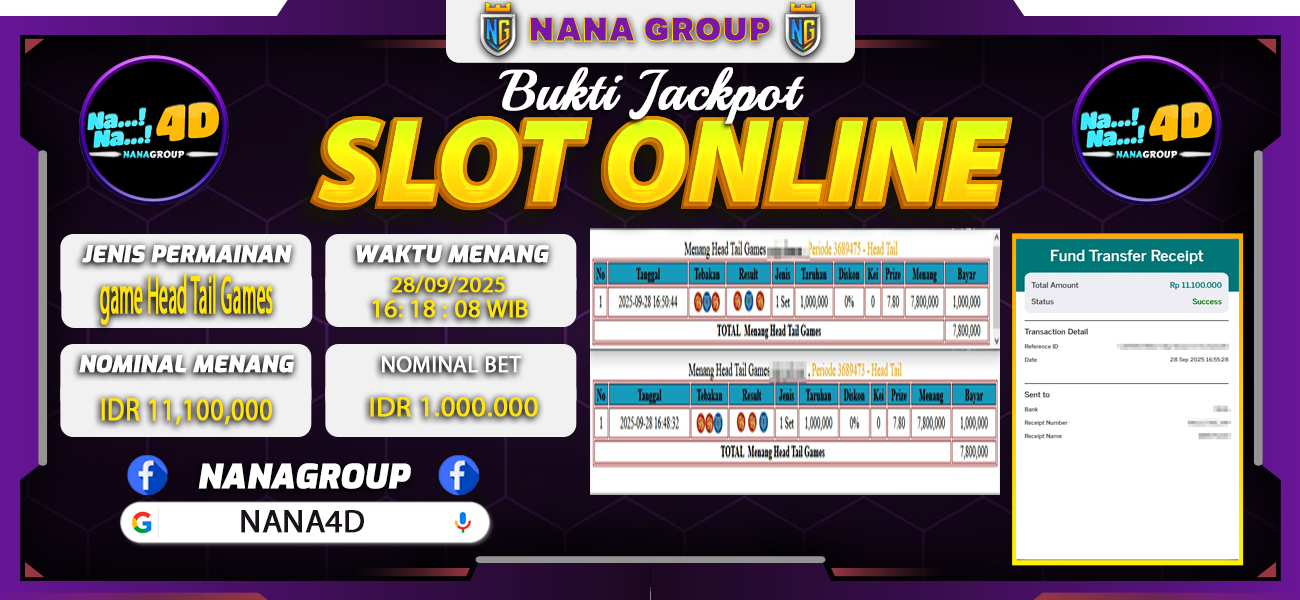 Bukti Kemenangan Besar Dibayar lunas Member NANA4D RP 11.100.000, 28 September 2025